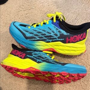 Hoka Vibrant Blue and Yellow Trail Shoes